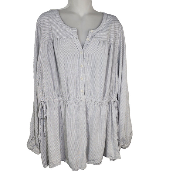 Lane Bryant Women Blouse Size 22/24 White Striped Illusion Collection Button Tie - Picture 1 of 10